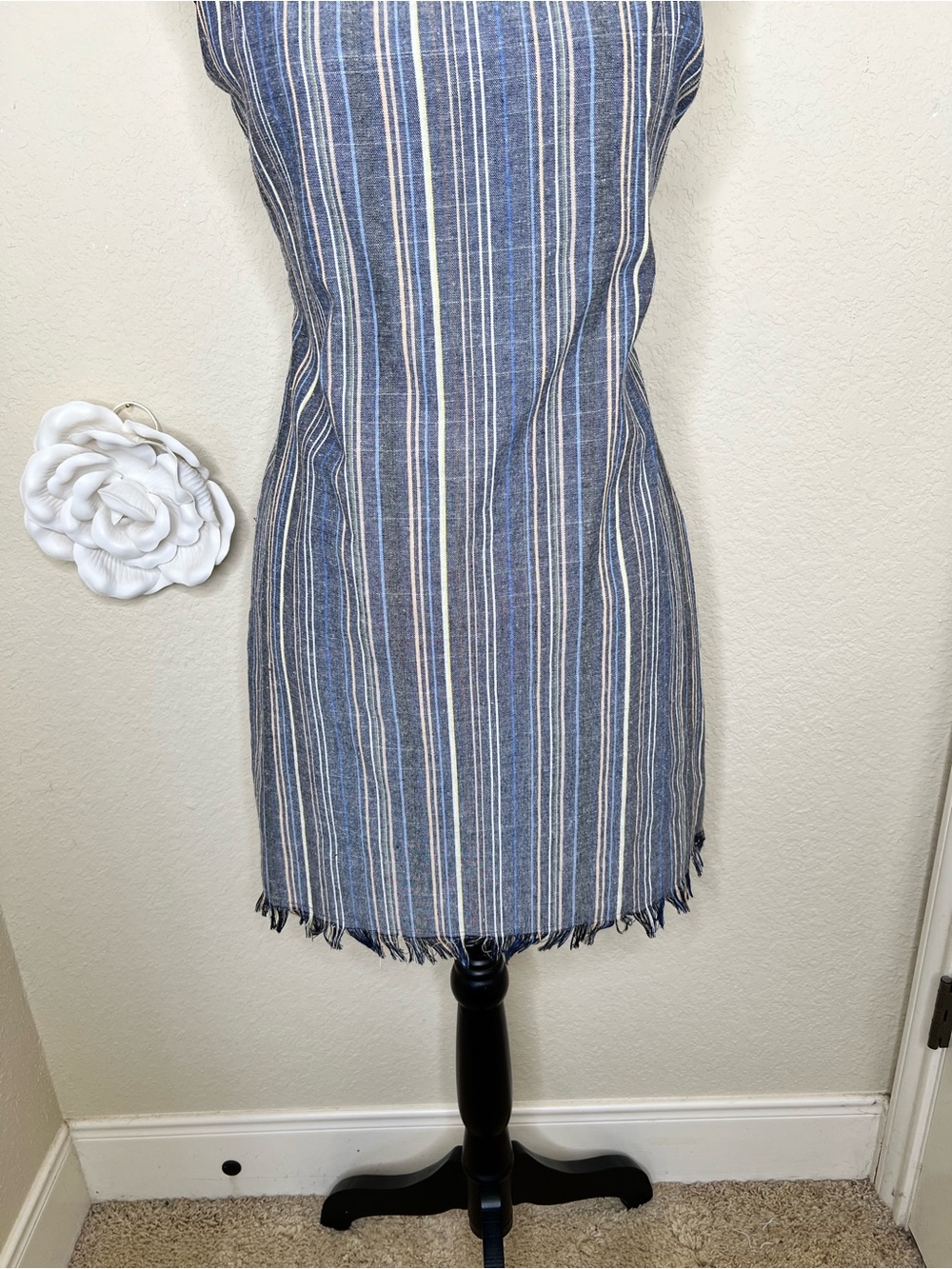 NTM: American Threads Blue Striped Tie Back Mini Dress Open Back Size Large - Picture 5 of 15